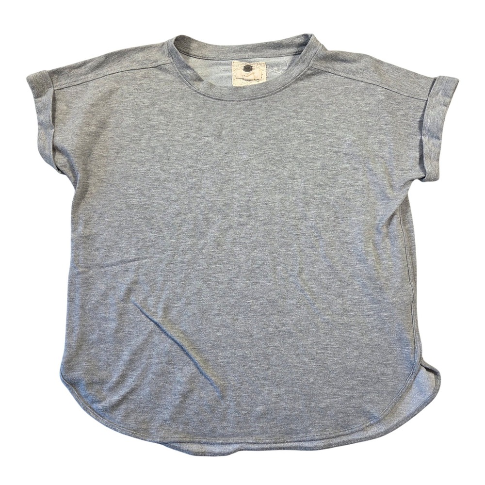 Cupio Blush Womens XL Gray Cuffed Short Sleeve Relaxed Knit Top Curved Hem